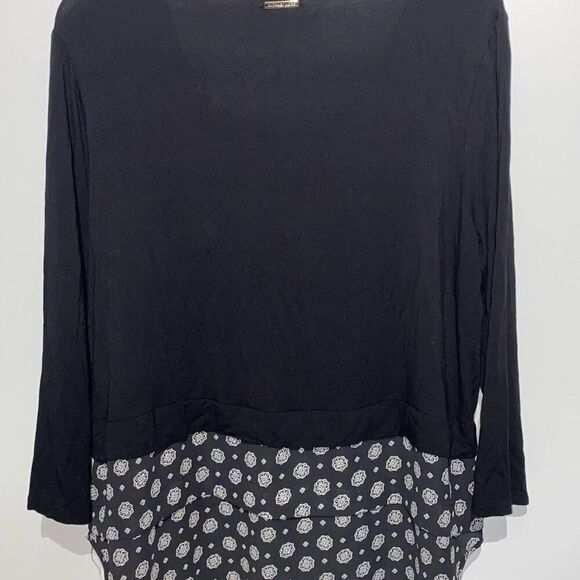 Michael Kors Women's Black Long Sleeve Mixed Media Scoop Neck Blouse Size Large - Picture 8 of 9